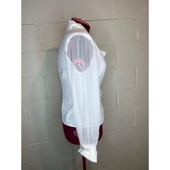 blouse button front sheer sleeves oversized collar - Picture 7 of 10